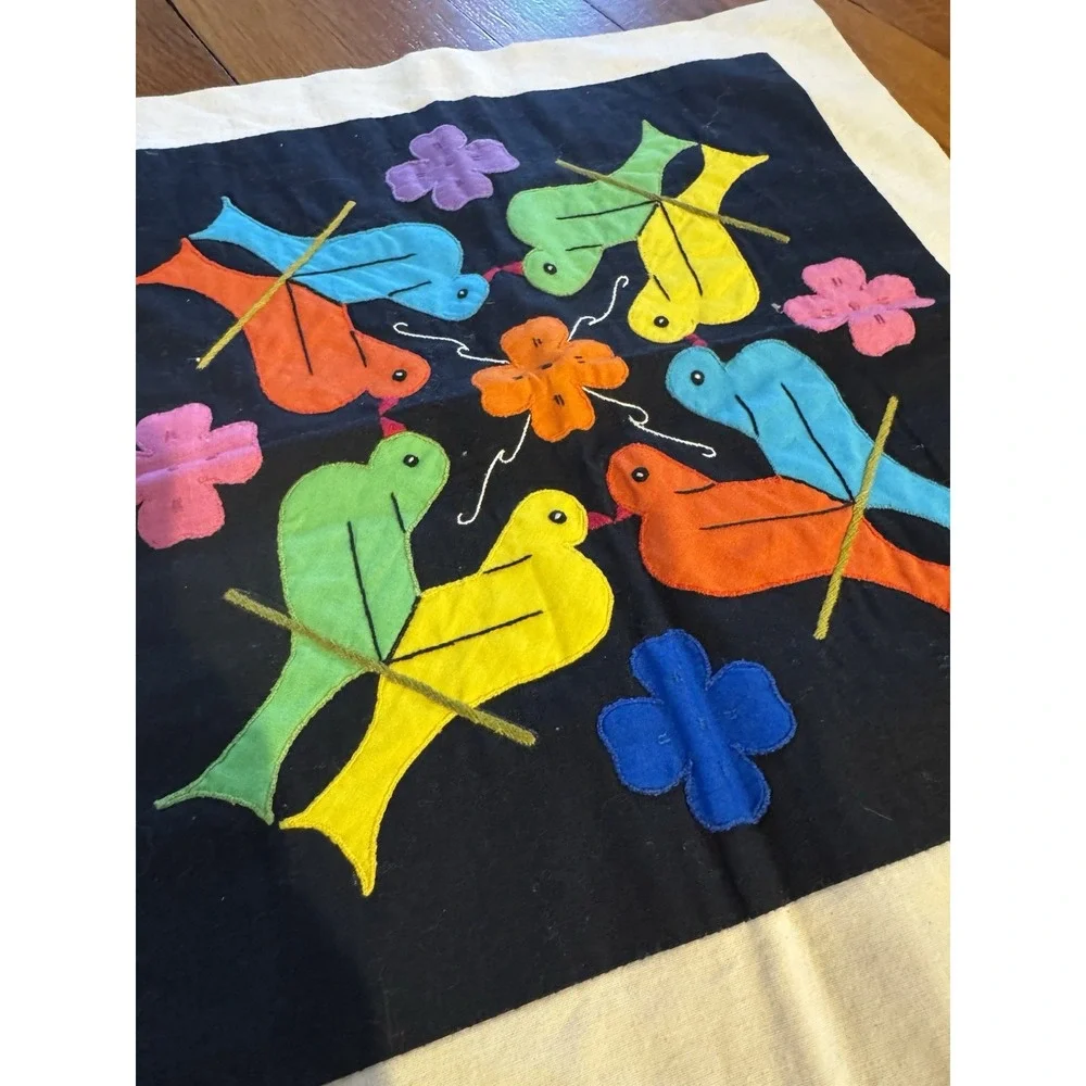 Vintage L'atelier Au Fils D'Indra‎ Birds Tapestry Pondichery Embroidered India